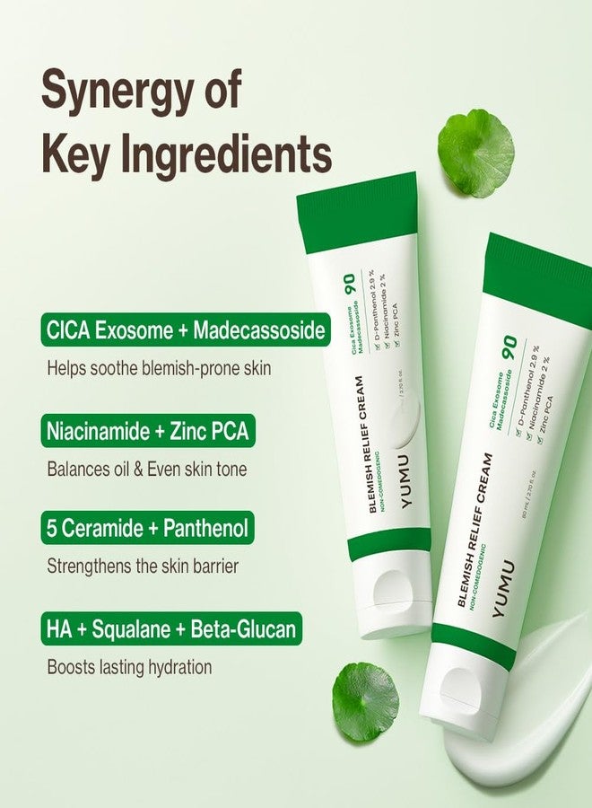 يومو كريم YUMU Cica Exosome Zinc Blemish Relief Cream، مرطب للوجه للبشرة الحساسة والمعرضة لحب الشباب، خفيف الوزن، يعالج البثور، يصلح حاجز البشرة، يرطب، مهدئ، خالٍ من الزيوت، عناية بالبشرة كورية (80 مل/2.70 أونصة سائلة). - Image 3
